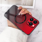 Guppy Compatible with iPhone 14 Pro Max Case Magnetic, with Full Camera Lens Protector [Compatible with MagSafe] Scratch Resistant Gradient Glass Back Cover Phone Case-Red
