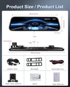 2025 9.66" 1080P Rear View Mirror Camera Front and Rear Dash Cam for Cars & Trucks - G-Sensor, Reverse Assist, GPS Tracking, WDR & HDR Night Vision, 64GB Card