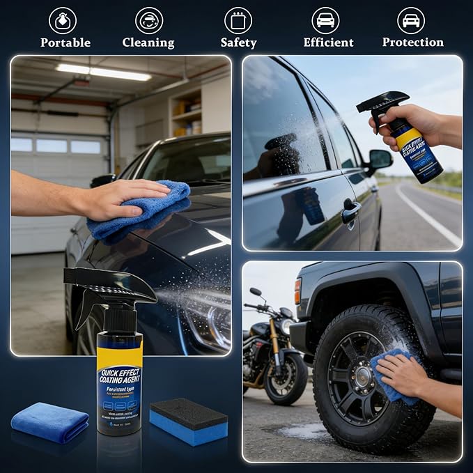 Quick Effect Coating Agent for Car, Nano Car Coating Spray, Quick Effect Coating Agent,Quickly Coat Car Wax,Car Scratch Wax Polish Spray Waterless Wash,Helps Refresh Exterior Gloss & and Glass Cleaner