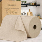 KitchLife Microfiber Cleaning Cloth Roll, 100 Pack - Tear-Away Microfiber Paper Towels, Lint-Free, Reusable, Washable for Kitchen, Car, Dishes, and Sensitive Surfaces (Sand Beige)