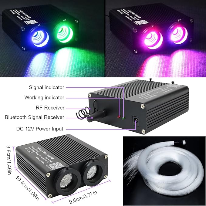 AZIMOM Dual Color 32W 1200pcs Fiber Optic Starlight Headliner Kits 0.03in 9.8ft Fiber Strands Sound-Activated APP/Bluetooth Remote Control Home Car Star Ceiling Roof Decor