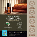 100% Pure Rosewood Essential Oil - 0.34 Fl Oz - Rosewood Oil for Hair, Skin, Diffuser, Aromatherapy & DIY Candle Making Scent