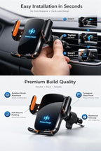 Car Phone Holder with Wireless Charger, Auto Clamping Car Mount, Fast Charging Phone Holder for iPhone & Android, Dashboard Windshield Air Vent Mount