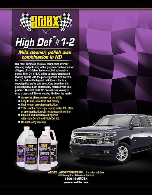 Ardex 4294 High Def #2 | All-in-One Cleaner, Polish & Wax – Scratch & Swirl Remover, Clear Coat Safe Paint Sealant – High Gloss Finish, Easy Application | 1 Quart | Made in USA