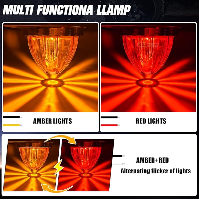 4-Pack Dual Color Watermelon Lights with Strobe & Steady Lighting Clear Lens Red/Amber LED Side Marker Turn Signal Lights for Truck Trailer RV Off-Road Vehicle