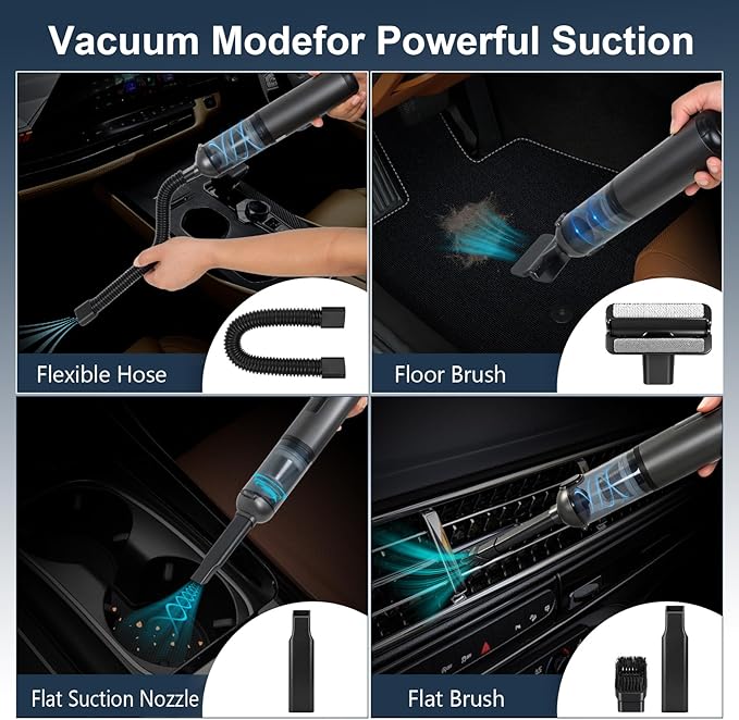 Car Vacuum Portable Cordless, 17000Pa 2 in 1 Vacuum Cleaner&Air Duster, 100W Brushless Motor Handheld Vacuum Cordless with 6000mAh Battery, Multi-Nozzles for Car, Home, Office, Pet
