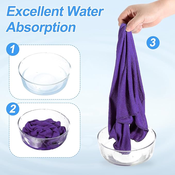 HARFINGTON 4 Pack Microfiber Cleaning Cloth, 8" x 8" Multi-Functional Cleaning Towels Reusable Absorbent Rags with Hook for Car Wash Kitchen Household Window Clean, Purple
