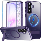 OWKEY for Samsung Galaxy A37 5G Case with Stand, Magnetic Shockproof Case Fit for Magsafe Translucent Matte Cover for Samsung A37, Purple