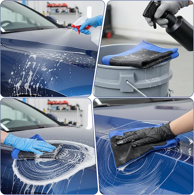 4 Pack Clay Towel Auto Detailing 12 x 12 Inch Clay Bar Towel Microfiber Car Cloth Cleaner Fine Grade Car Towels Automotive for Car Detailing Cleaning Polishing DIY Detail Tool Kit