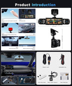 4 Channel 360° Dash Camera Front and Rear Inside Left Right, 3.16 Inch Dash Cam for Cars, Built-in Night Vision, Sensitive Motion Detection 24/7 Recording Parking Mode Monitor Reversing Help