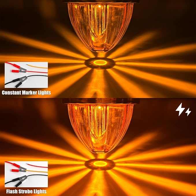 BJZ 10Pcs Amber Watermelon LED Strobe+Constant Marker Lights Dual Function Watermelon-shaped Side Marker Clearance Tail Top Cap Roof Lights for Trailer Truck Semi-trailer Heavy-duty Truck Bus Van