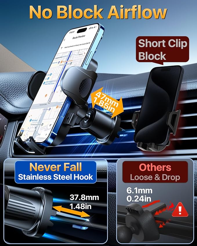 YRU True Military-Grade [360° Rotation Suction] 2026 Ultimate Car Phone Holder Mount 【90+LBS Safest Strongest & Patent Certs】 Dash Windshield Vent for iPhone 17 16 Pro Max Speaker Stands, Gloss Black