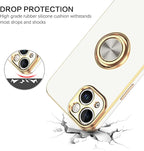 VENINGO iPhone 14 Case,Phone Cases for iPhone 14,Slim Fit Soft 360° Ring Holder Kickstand Magnetic Car Mount Supported Easy Clean Shockproof Protective Cover for Apple iPhone 14 6.1" 2022,White/Golden