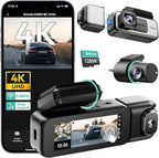 BOTSLAB 3 Channel Dash Cam 4K with 128GB Card, 3.18" Touch Screen, Voice Control, 4K Dash Cam Front and Rear Inside Loop Recording, 5.8GHz WiFi, GPS, Night Vision, WDR, Parking Mode