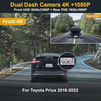 Fitcamx Front 4K+Rear 1080P Dash Cam Adapts for Toyota Prius 2018-2022 (Part No#86466-47021) 4th Gen/XW50, OEM Factory Look, Dual HD Video, WiFi & APP, Loop Recording G-Sensor, Easy to Use, 128GB Card