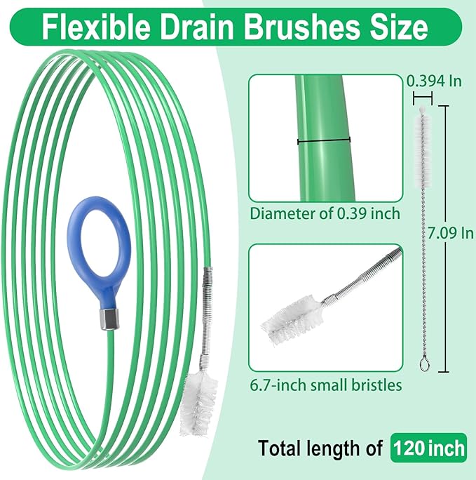 ecocstm Auto Sunroof Drain Cleaning Tool, 120 Inch Flexible Drain Brush, Sunroof Drain Cleaner with Pipe Cleaning Brush, Syringe Hose and Crevice Brush, Cleaning Tool for Drains, Sewers, Windshields
