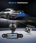 4 Channel 360° Dash Cam Front and Rear Inside Left Right, 3.16 Inch FHD 1080P IPS Dashcam Supports Night Vision, Loop Recording, 24/7 Recording Parking Mode Monitor, Reverse View