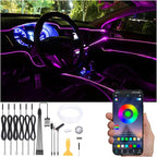 Car Interior Strip Lights, 6 in 1 Multicolor RGB Car Ambient Lighting Kit, 8m Fiber Optic EL Neon Tube Light, DIY Mode Music Sync APP Control DC 12V