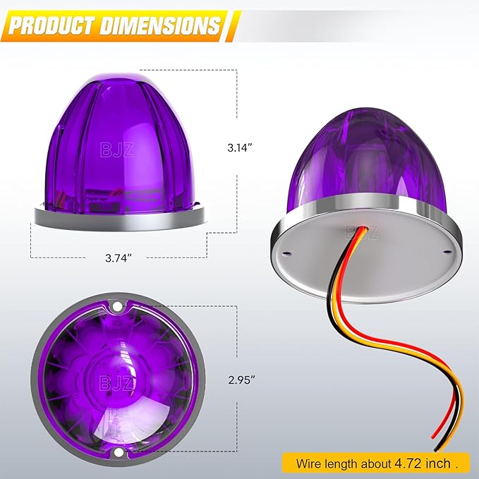 BJZ 4Pcs Purple Watermelon LED Strobe+Constant Marker Lights Dual Function Watermelon-Shaped Side Marker Clearance Tail Top Cap Roof Lights for Trailer Truck Semi-Trailer Heavy-Duty Truck Bus Van