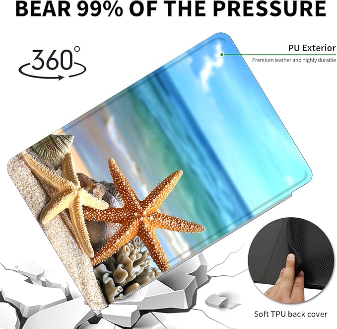 Case for Kindle Scribe,360 Degree Rotating Swivel PU Leather Stand Flip Folio Cover with Auto Wake/Sleep for Amazon Kindle Scribe Cover 10.2 Inch (2024/2022 Release),Starfish Sea Beach
