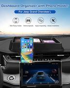 Autorder Phone Holder Mount for Jeep Grand Cherokee 2022 2023 2024 2025/Grand Cherokee L 2021 2022 2023 Center Console Dashboard Organizer with Phone Stand with Anti-Slip Mat
