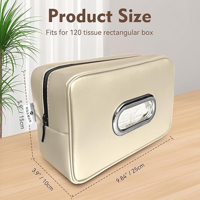 Noaman Upgraded Large Car Tissue Holder Premium PU Leather Tissues Box Cover Backseat Rectangular Napkin Holder for Car Fits for 120 Standard Kleenex Tissues Box for Car Organization Accessories Beige