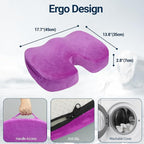 Season Guard Tailbone Pain Relief Office Chair Seat Cushion, Memory Foam Gel Seat Cushion for Sciatica Pain Relief with Washable Cover, Butt Cushion for Long Sitting, Velvet, Purple