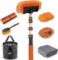 LAANPOLE 16FT Car Wash Brush with Long Handle, Car Cleaning Kit with Soft Bristle Wash Brush, Microfiber Cleaning Mop, Window Squeegee, Mitt, Wheel Brush, Bucket, Drying Towel for RV, Truck, Boat
