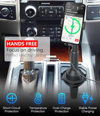 APPS2Car 15W Qi Wireless Car Charger Cup Phone Holder, Fits 3"–4" Round Cup Holders, Adjustable Long Arm & 360° Rotation, Compatible with iPhone 17 16 15 14 13 Pro Max