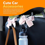 Car Purse Hook, Cute Bow Hooks for Headrest - Leather U-Shaped Purse Holder for Car, Flexible Seat Back Organizer & Durable Vehicle Accessories for Bags, Coats & More (Black&Pink-2 Pack)