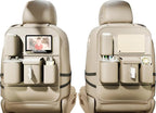 GMQ Backseat Car Organizer with Touch Screen,Protectors Kick Mats Travel Accessories for Kids,Multifunctional Seat Back Organizer Car Travel Organizer Accessories (Beige, 2PCS)