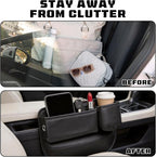 Car Leather Cup Holder Gap Bag, New Car Seat Gap Filler Organizer with Cup Holders, Console Organizer for Phone, Keys and Small Items, Universal Fit Essentials for SUV, Truck & Sedan (2pc)
