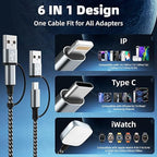 Travel 3 in 2 Charging Cable for iWatch Charger, Travel Essentials UB-A/USB-C Multi Charging Cable/Cord for All Devices Compatible for iWatch Ultra/SE/10-1, iPhone16 15 14, Android-5FT