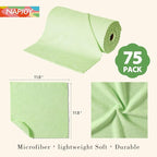 Napjoy Microfiber Cleaning Cloth Roll, 75PK Easy Tear Away Reusable Paper Towels, 12" x 12", Lint-Free and Scratch-Free with Patented Fiber Technology Microfiber Towel Roll, Green