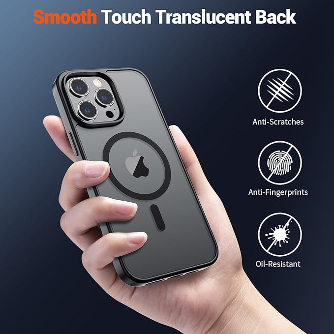 SUPFINE Magnetic for iPhone 13 Pro Case (Compatible with MagSafe) (Military Grade Drop Protection) Translucent Matte Shockproof Phone Case,Black