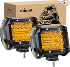 Nilight 4 Inch Amber LED Light Pods 2PCS Triple Row 60W Flood Spot Combo Offroad Driving Fog Lighting for 12V 24V Pickup Truck ATV UTV SUV