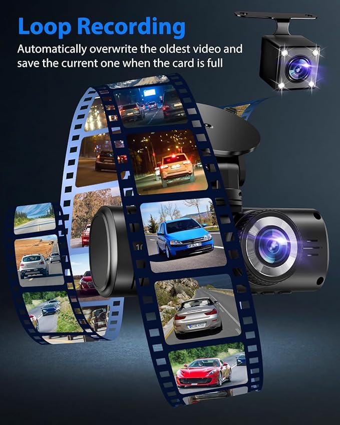 Dash Cam Front and Rear, 1080P Dash Camera for Cars, 3 Channel Car Camera Front Rear and Inside with 32GB Card, Loop Recording, Night Vision, HDR, 24Hr Parking, G-Sensor