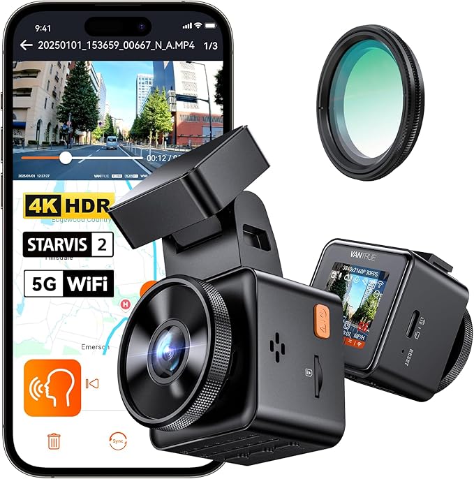 Vantrue E1 Pro 4K Mini Dash Cam Front, STARVIS 2 PlatePix HDR Night Vision Car Camera, Built-in 5G WiFi GPS, 1.54'' IPS Screen, Voice Control, Parking Mode, Support 1TB Max (Renewed)