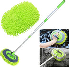 2 in 1 Chenille Microfiber Car Wash Mop Mitt with 46" Aluminum Alloy Long Handle,Car Cleaning Kit Brush Duster,Scratch Free Cleaning Tool Dust Collector Supplies, 2Pcs Mop Head(Green)