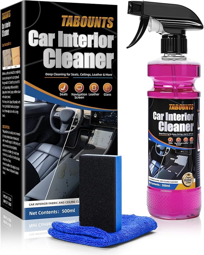 Car Interior Cleaner –Polishing Cleaner-Multi-Surface Auto Detailing for Leather, Glass, Dashboards & More – Dual-Mode Foam & Mist Spray (17oz) with Cleaning Towel