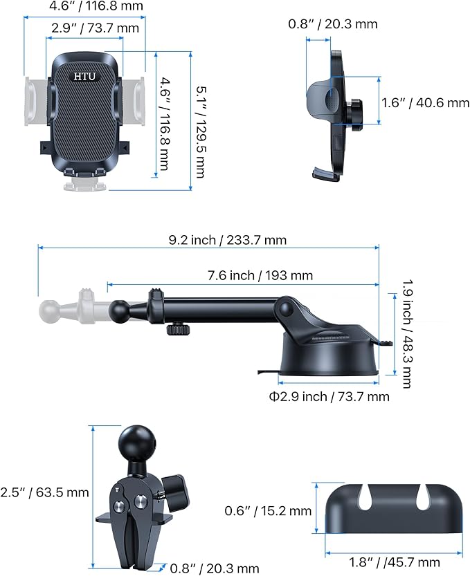 HTU 2026 Ultimate Best【True Military-Grade & Safety Cert】 Universal Cell Phone Holder Truck Car Mount for Dashboard Windshield Air Vent for iPhone 17 16 Pro Max 15 Samsung 2pcs,Black