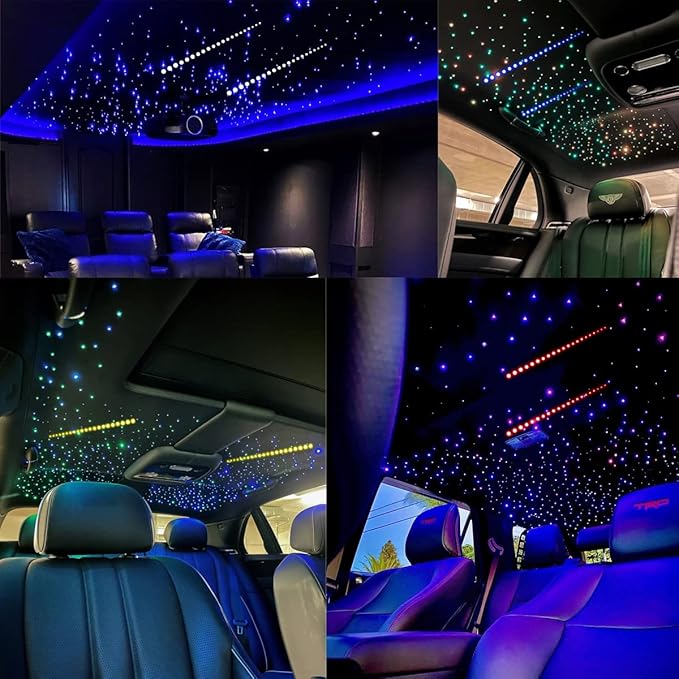 AZIMOM Dual Color 32W 1100pcs Fiber Optic Starlight Headliner Kits 0.03in 13.1ft Strands,RGB Meteor Shooting Star,Sound Activated Remote APP Control IndoorHome Car Headliner Décor