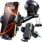YRU True Military-Grade [360° Rotation Suction] 2026 Ultimate Car Phone Holder Mount 【90+LBS Safest Strongest & Patent Certs】 Dashboard Windshield Vent for iPhone 17 16 Pro Max Samsung