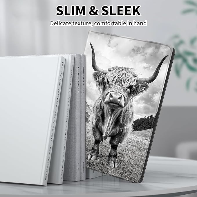 for Kindle Paperwhite Case,6.8" Kindle Paperwhite 11th Generation Case and Kindle Paperwhite Signature Edition,Leather Slim Adjustable Stand Cover with Auto Wake/Sleep,Black Cute Cow