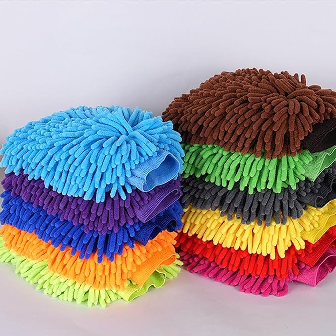 Car Wash Mitt Chenille Microfiber Super Absorbent, Premium Car Washing Gloves for Cleaning Cars, Trucks, Motorcycles (Black)