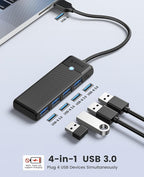 ORICO USB 3.0 Hub, 4-Port USB Hub with 0.5Ft Cable, Ultra Slim USB-Splitter for Laptop MacBook Pro, iMac, Surface Pro, XPS, PS5，PC, Flash Drive, Mobile HDD