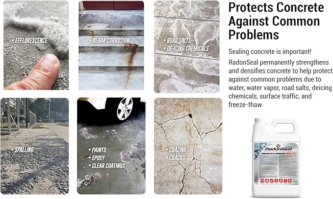RadonSeal Concrete Sealer (Standard) – Deep Penetrating Waterproofing for Basement Floors & Foundation Walls – Reduces Moisture & Strengthens Concrete (5 Gallon)