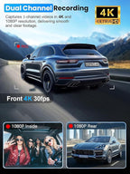 3 Channel 4K Dash Cam Front and Rear Inside, Built-in 5G WiFi,4K+1080P+1080P Dash Camera with 64GB Card,3.16” IPS Screen,Loop Recording, G-Sensor, 24H Parking Monitor, Night Vision(Rose Gold)