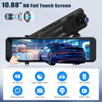 4K Mirror Dash Cam 10.88 Inch Rear View Mirror Front and Rear View Dual Cameras,GPS Tracking,Loop Recording,G-Sensor,Parking Assistance,APP Control,Parking Monitor,Waterproof Backup Camera