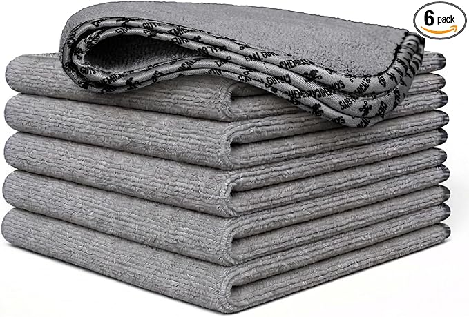 Chemical Guys Microfiber Towels for Cars Microfiber Cleaning Cloth Gray Drying Towels Car Detailing for Wash Interior and Glass, 14 x 12 Inch - 6 Pack